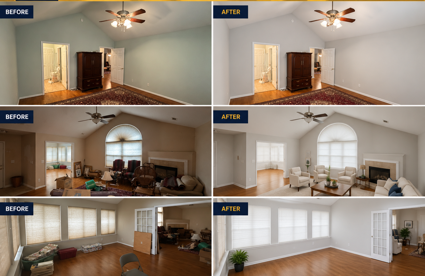 Painting and remodeling before and after project transformations.