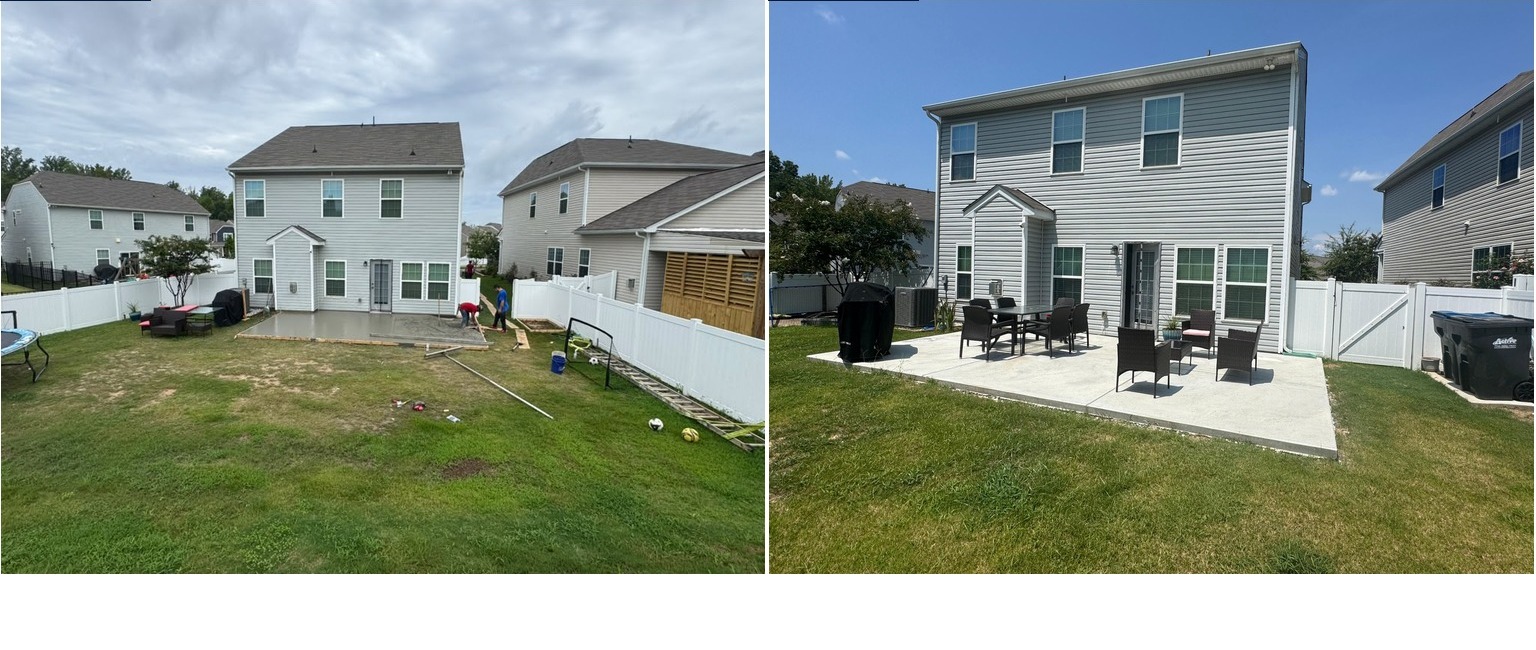 Concrete project showing BEFORE on the left and AFTER on the right.